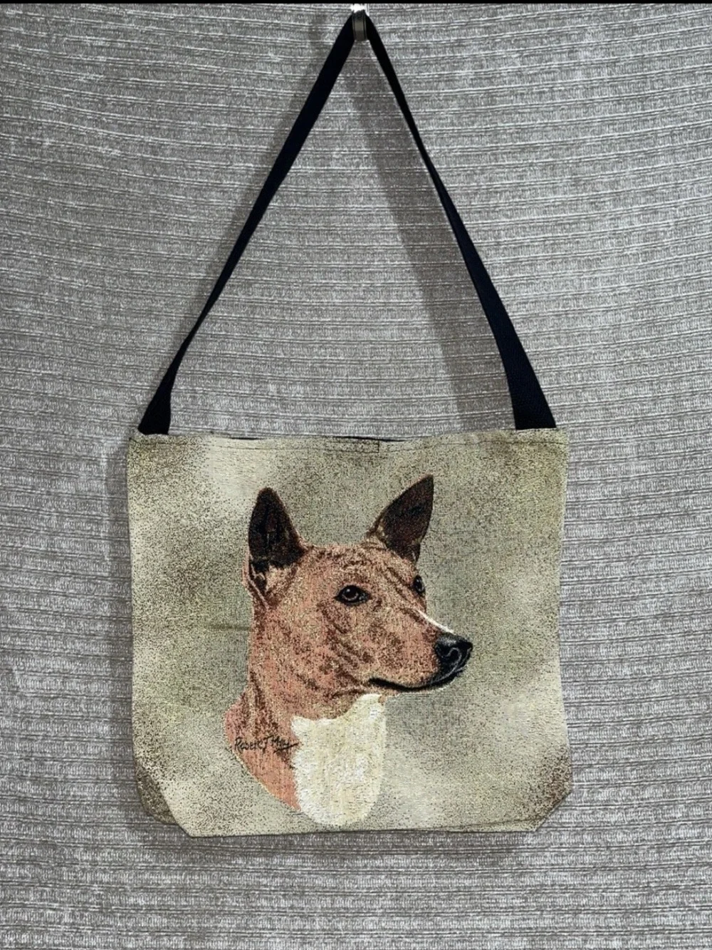Vintage Robert J May Basenji Dog Tapestry Fabric Tote Bag New